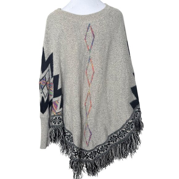 Adora Poncho Shaw Sweater Womens 2x 3X Aztec Southwestern Fringe Knit Plus Size - Picture 1 of 6
